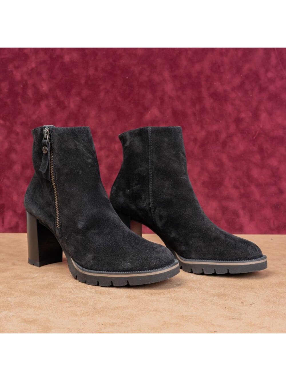 Paul Green Women Modern Western Black Suede Heeled Zip Boots sz 9.5 US AUS 7